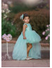 Beaded Mint Green Satin Tulle High Low Flower Girl Dress Beaded Mint Green Satin Tulle High Low Flower Girl Dress